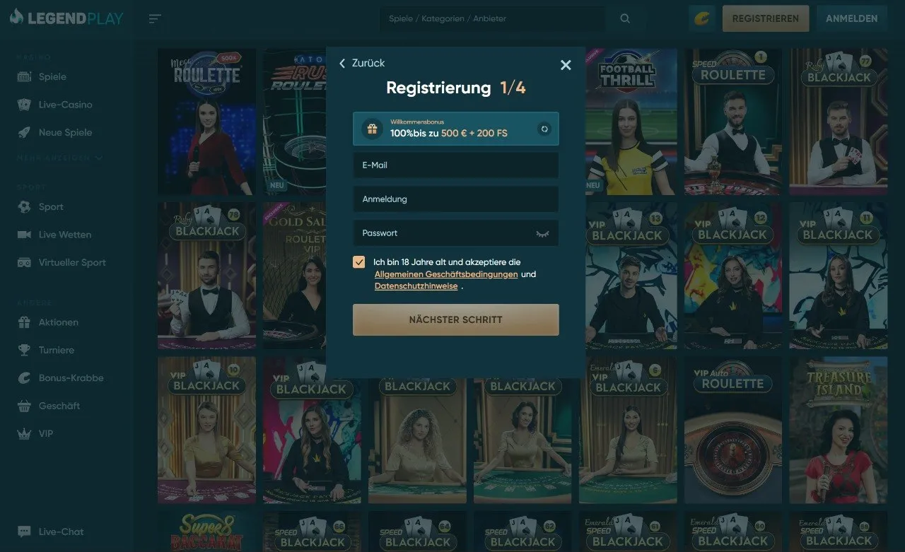 Registrierung in einem legalen Online Casino