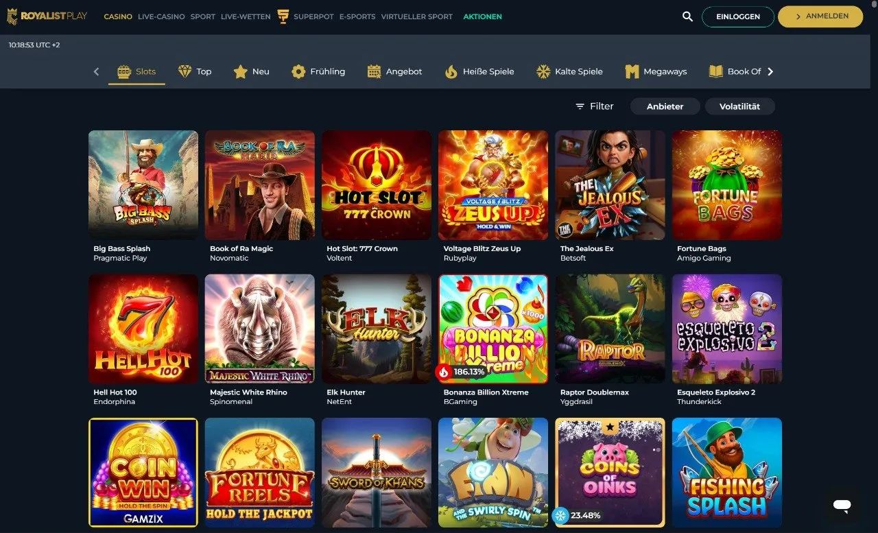 Beliebte Slots, Tischspiele und Live-Optionen